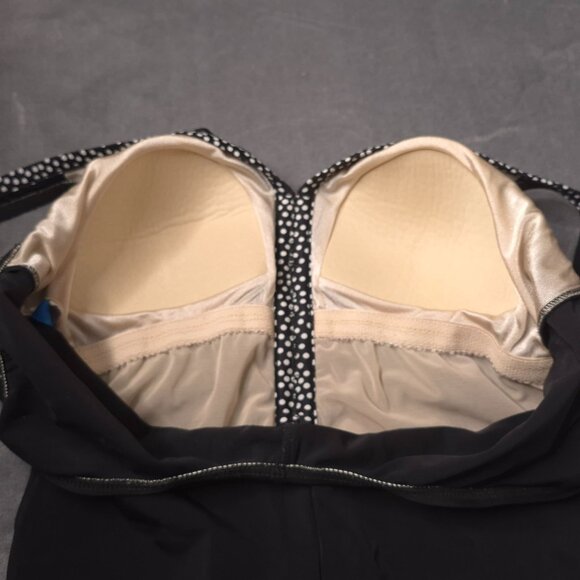 Maxine Black One-Piece Swimsuit 14 Polka Dot Trim Ruched Front Silver Buttons - Picture 4 of 6